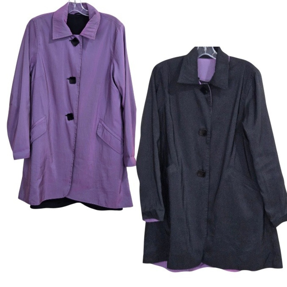 Mycra Pac Reversible Rain Coat Women Small Purple Black Travel Jacket 3 Button